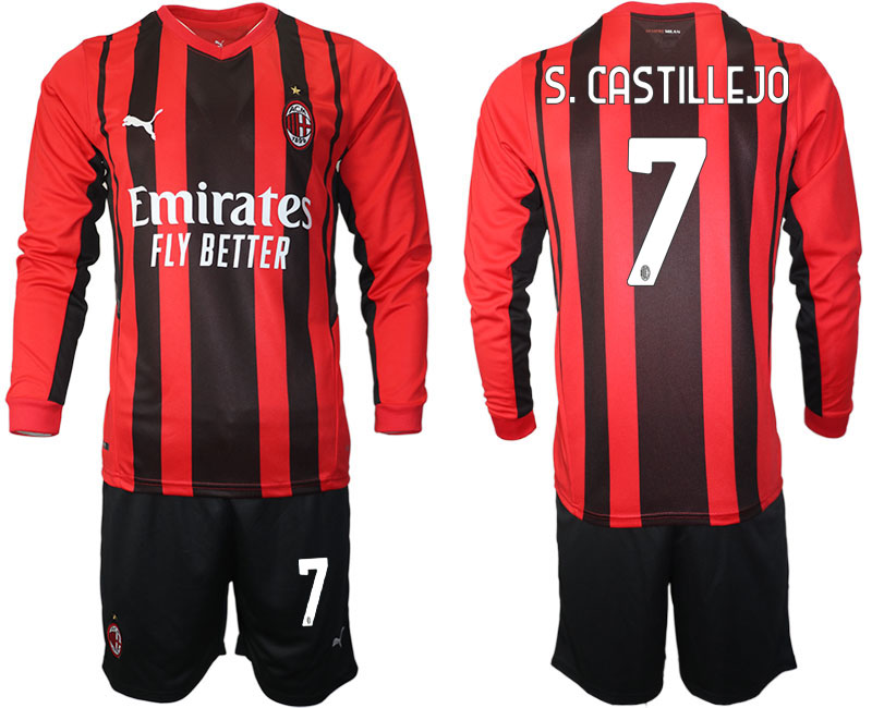 Cheap Men 2021-2022 Club Ac Milan home red Long Sleeve 7 Soccer Jerseys